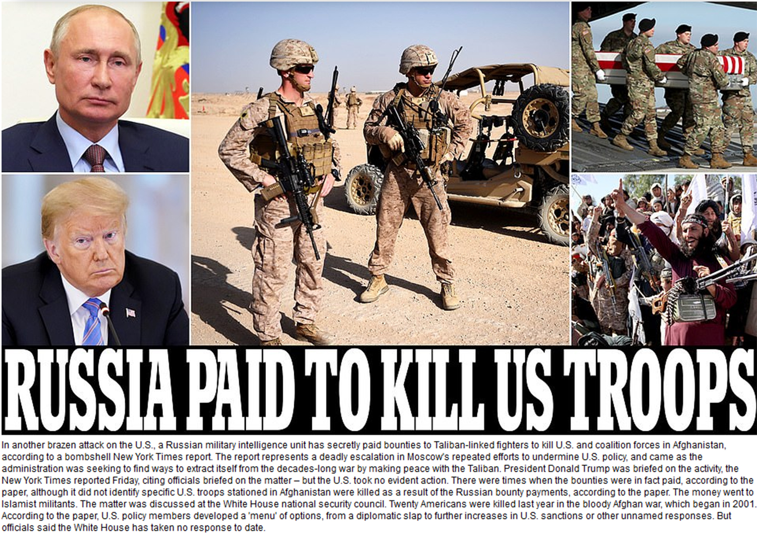 Россия платила талибам за убийство военных США, – NYT