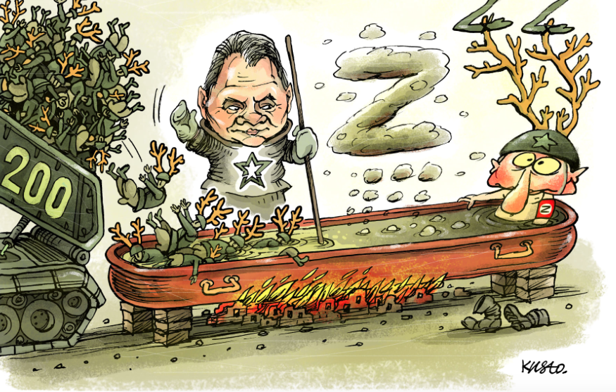 "Горячая ванна" для Путина: появилась жесткая карикатура с убитыми в Украине оккупантами