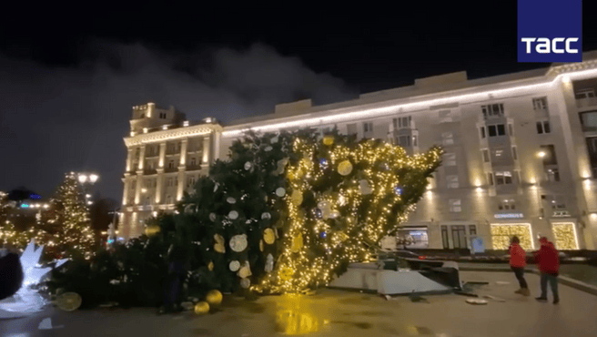 «Признак конца эпохи». В Москве упала огромная елка. Видео